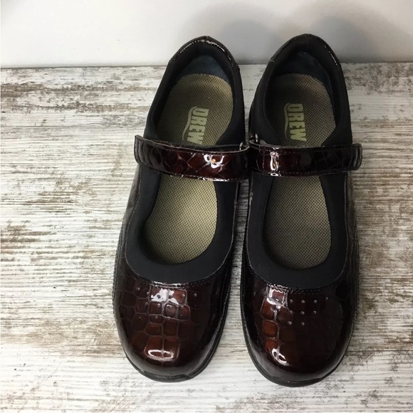DREW ROSE MARY JANE WOMEN BROWN CROC LEATHER UPPER COMFORT SHOES in size 11m - Picture 1 of 11